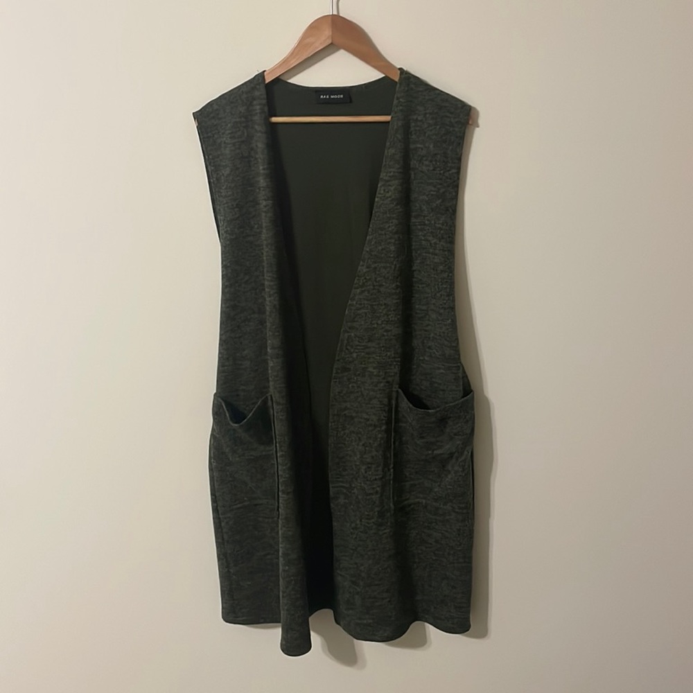 Long sweater vest olive green
